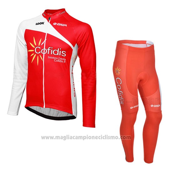 2013 Abbigliamento Ciclismo Cofidis Rosso Manica Lunga e Salopette